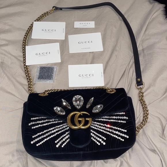 Gucci GG marmont crystal embellished velvet Crossbody bag - Picture 5 of 17